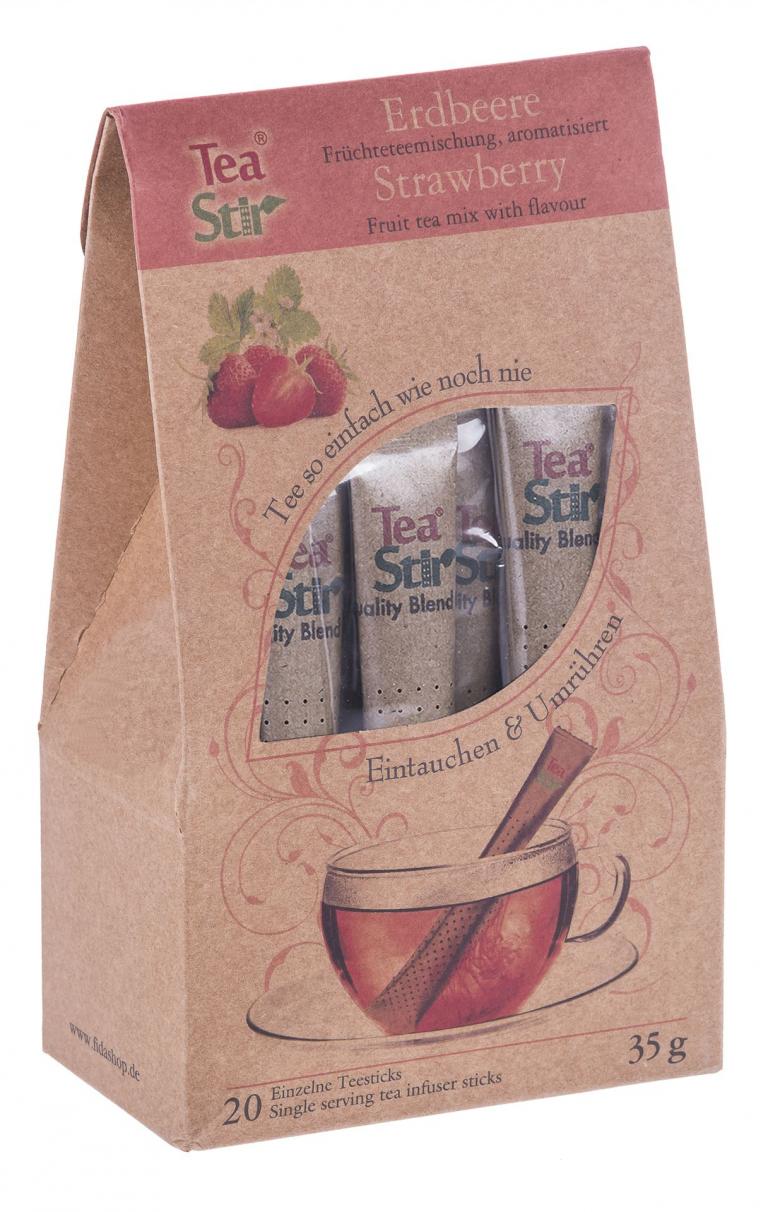 Erdbeere | 20 umweltfreundliche Teesticks - Inhaltsstoffe: Hibiskusblüte, Hagebutten, getrocknete Äpfel, Erdbeeraroma, Orangenschale, Holunderbeere, Erdbeerblätter 